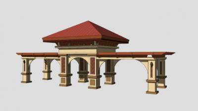 欧式建筑条形廊架SU模型下载_sketchup草图大师SKP模型