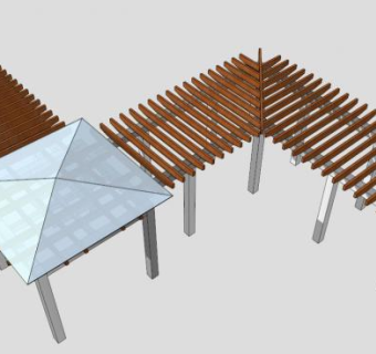 现代条形木廊架设计SU模型下载_sketchup草图大师SKP模型