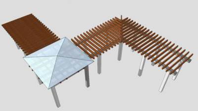 现代条形木廊架设计SU模型下载_sketchup草图大师SKP模型