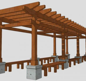 户外木结构廊架SU模型下载_sketchup草图大师SKP模型