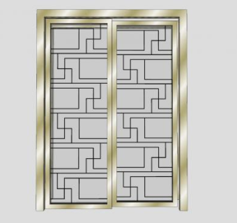 中式推拉移门金属边框SU模型下载_sketchup草图大师SKP模型