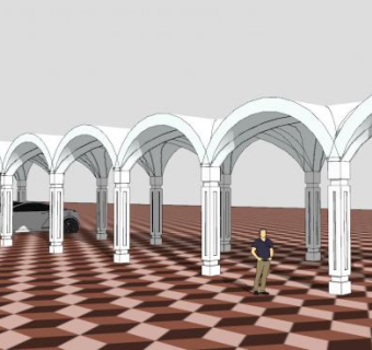 欧式廊架停车棚SU模型下载_sketchup草图大师SKP模型
