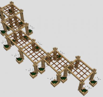 景观木质条形廊架设计SU模型下载_sketchup草图大师SKP模型