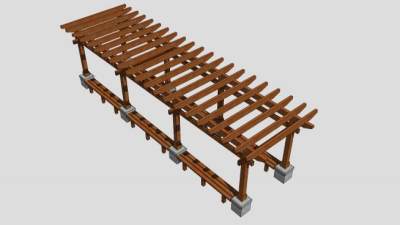 景区木结构条形廊架设计SU模型下载_sketchup草图大师SKP模型