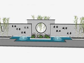 新中式水景墙和竹子装饰SU模型下载_sketchup草图大师SKP模型