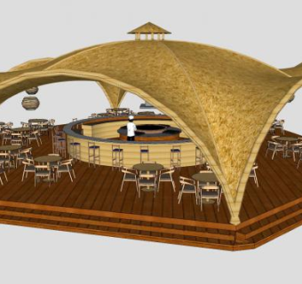 张拉膜户外餐厅SU模型下载_sketchup草图大师SKP模型