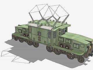 老式绿色火车SU模型下载_sketchup草图大师SKP模型