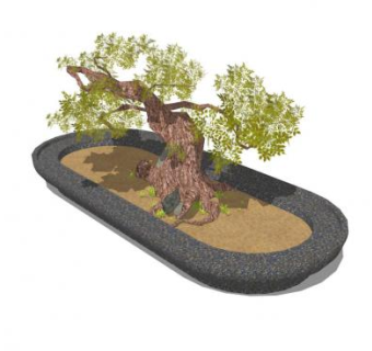 椭圆形花盆盆栽盆景SU模型下载_sketchup草图大师SKP模型