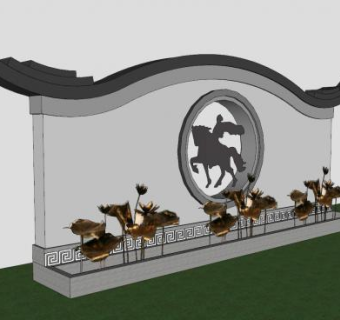 新中式景墙荷叶雕塑SU模型下载_sketchup草图大师SKP模型