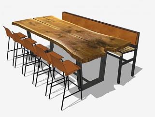 木质散座桌椅组合SU模型下载_sketchup草图大师SKP模型