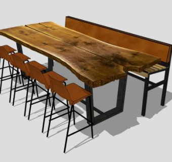 木质散座桌椅组合SU模型下载_sketchup草图大师SKP模型