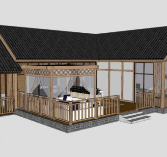 东南亚风格木质房屋SU模型下载_sketchup草图大师SKP模型