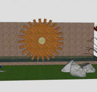 艺术齿轮水景墙SU模型下载_sketchup草图大师SKP模型