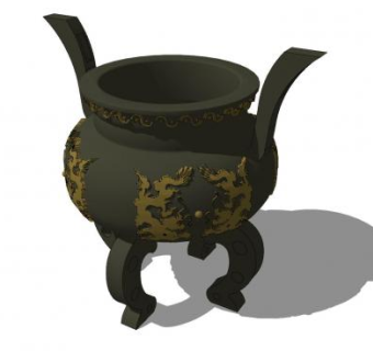 双龙戏珠古鼎SU模型下载_sketchup草图大师SKP模型
