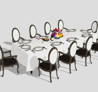 简约西餐厅散座桌椅SU模型下载_sketchup草图大师SKP模型