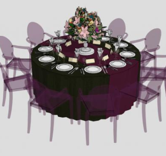 紫色散座餐桌SU模型下载_sketchup草图大师SKP模型