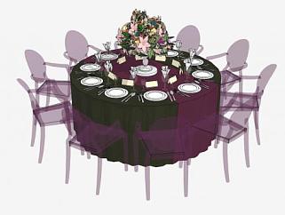 紫色散座餐桌SU模型下载_sketchup草图大师SKP模型
