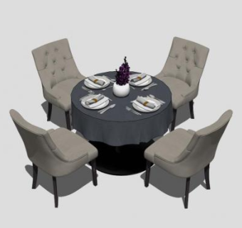 欧式餐厅简约布艺散座SU模型下载_sketchup草图大师SKP模型