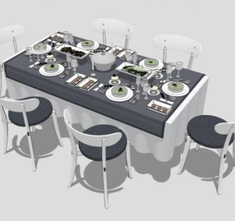 现代简约散座餐桌椅SU模型下载_sketchup草图大师SKP模型