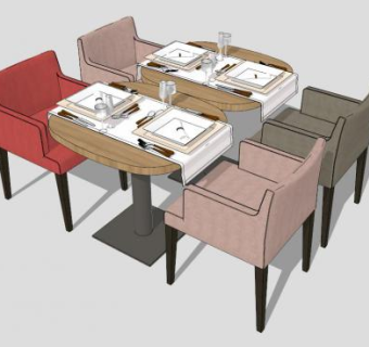 现代散座餐桌SU模型下载_sketchup草图大师SKP模型