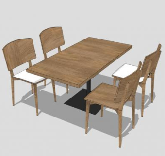 简约木质散座餐桌SU模型下载_sketchup草图大师SKP模型