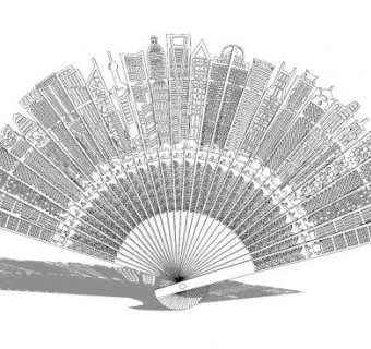 城市折扇雕塑SU模型下载_sketchup草图大师SKP模型