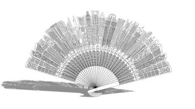 城市折扇雕塑SU模型下载_sketchup草图大师SKP模型