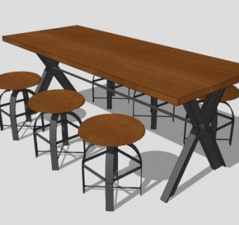 学校食堂木质散座SU模型下载_sketchup草图大师SKP模型