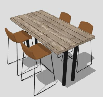 木质散座桌椅SU模型下载_sketchup草图大师SKP模型