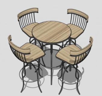 木制散座餐桌椅SU模型下载_sketchup草图大师SKP模型