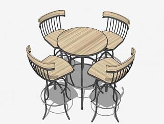 木制散座餐桌椅SU模型下载_sketchup草图大师SKP模型