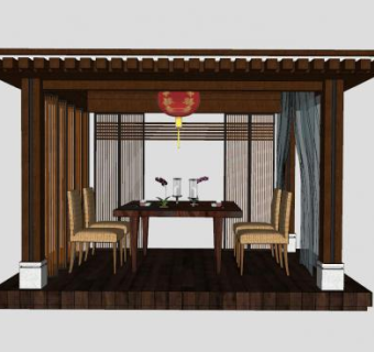 中式木质景观亭子SU模型下载_sketchup草图大师SKP模型