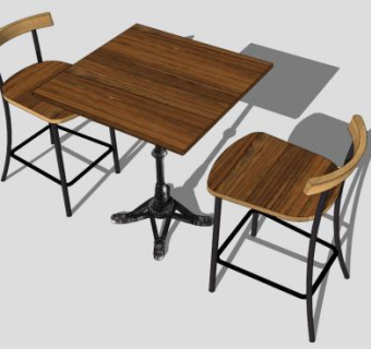 现代木质散座餐桌椅SU模型下载_sketchup草图大师SKP模型