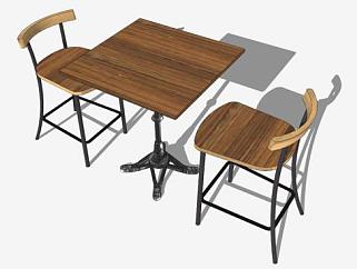 现代木质散座餐桌椅SU模型下载_sketchup草图大师SKP模型