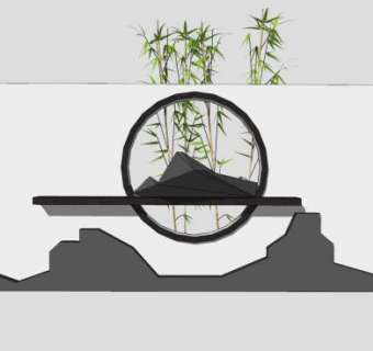 中式竹子景墙SU模型下载_sketchup草图大师SKP模型