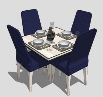 深蓝色布艺餐厅散座SU模型下载_sketchup草图大师SKP模型