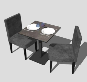 灰色布艺散座餐桌椅SU模型下载_sketchup草图大师SKP模型