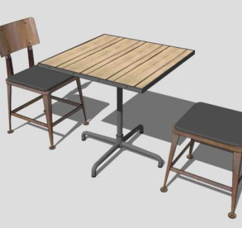 简约木制散座餐桌椅SU模型下载_sketchup草图大师SKP模型