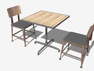简约木制散座餐桌椅SU模型下载_sketchup草图大师SKP模型