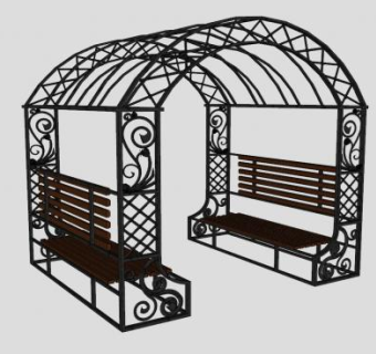 铁艺花架带座椅长凳SU模型下载_sketchup草图大师SKP模型