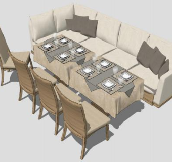 简约餐厅卡座SU模型下载_sketchup草图大师SKP模型