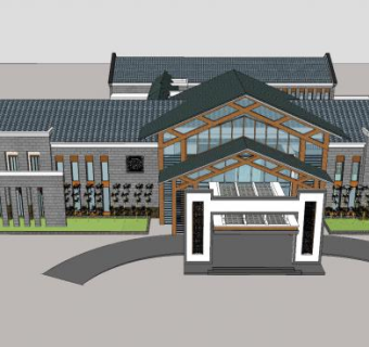 中式接待中心建筑SU模型下载_sketchup草图大师SKP模型