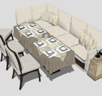 杏色布艺餐厅卡座SU模型下载_sketchup草图大师SKP模型