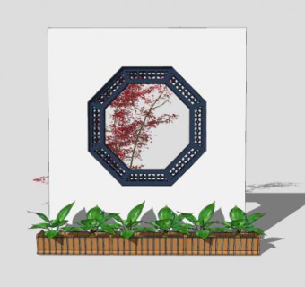 中式窗花小景墙SU模型下载_sketchup草图大师SKP模型