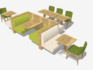 餐厅绿色沙发卡座SU模型下载_sketchup草图大师SKP模型