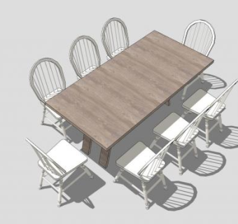 地中海木质餐桌SU模型下载_sketchup草图大师SKP模型