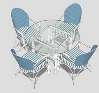 地中海淡蓝色餐桌SU模型下载_sketchup草图大师SKP模型