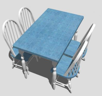 蓝色地中海餐桌SU模型下载_sketchup草图大师SKP模型