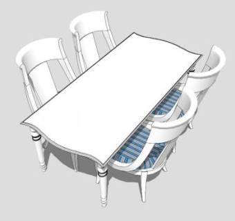 地中海白色餐桌SU模型下载_sketchup草图大师SKP模型
