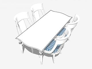 地中海白色餐桌SU模型下载_sketchup草图大师SKP模型